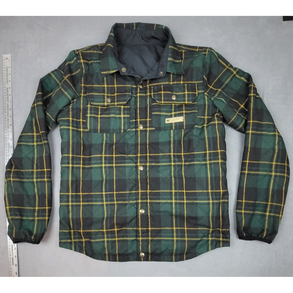 DC Shoes Reversible Flannel Jacket Mens Large Green Plaid Quilted Puffer Coat